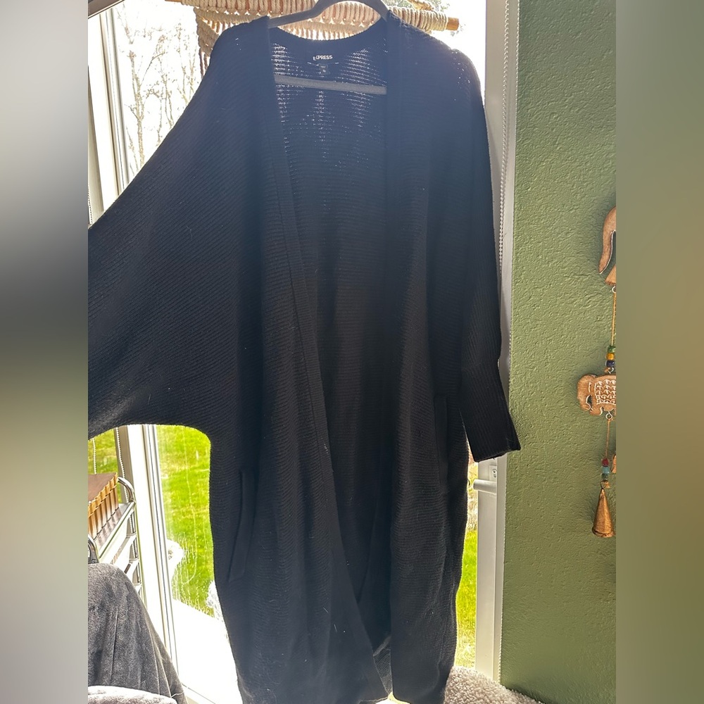 EXPRESS Black Fine Ribbed Open Long Cardigan 🐈⬛